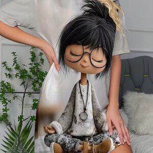 Women's Too Cute Meditating Girl Round Neck Short Sleeve Nightgown Size XL